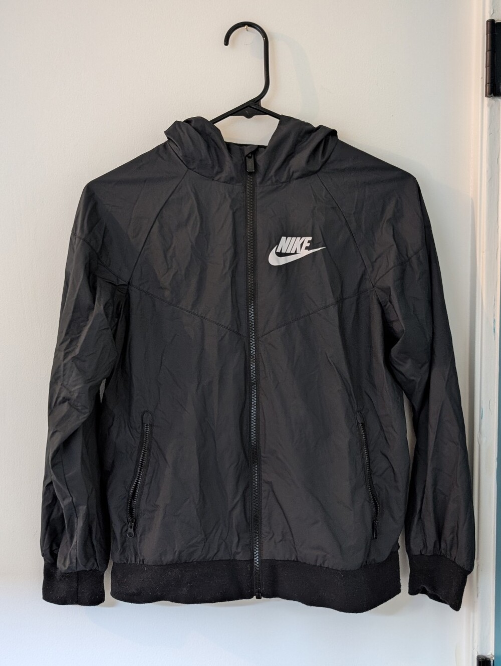 Nike Black Hooded Windbreaker with White Logo